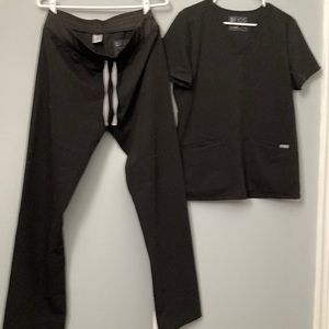 Figs scrub set. Medium two pocket top and medium tall standard pants. Black
